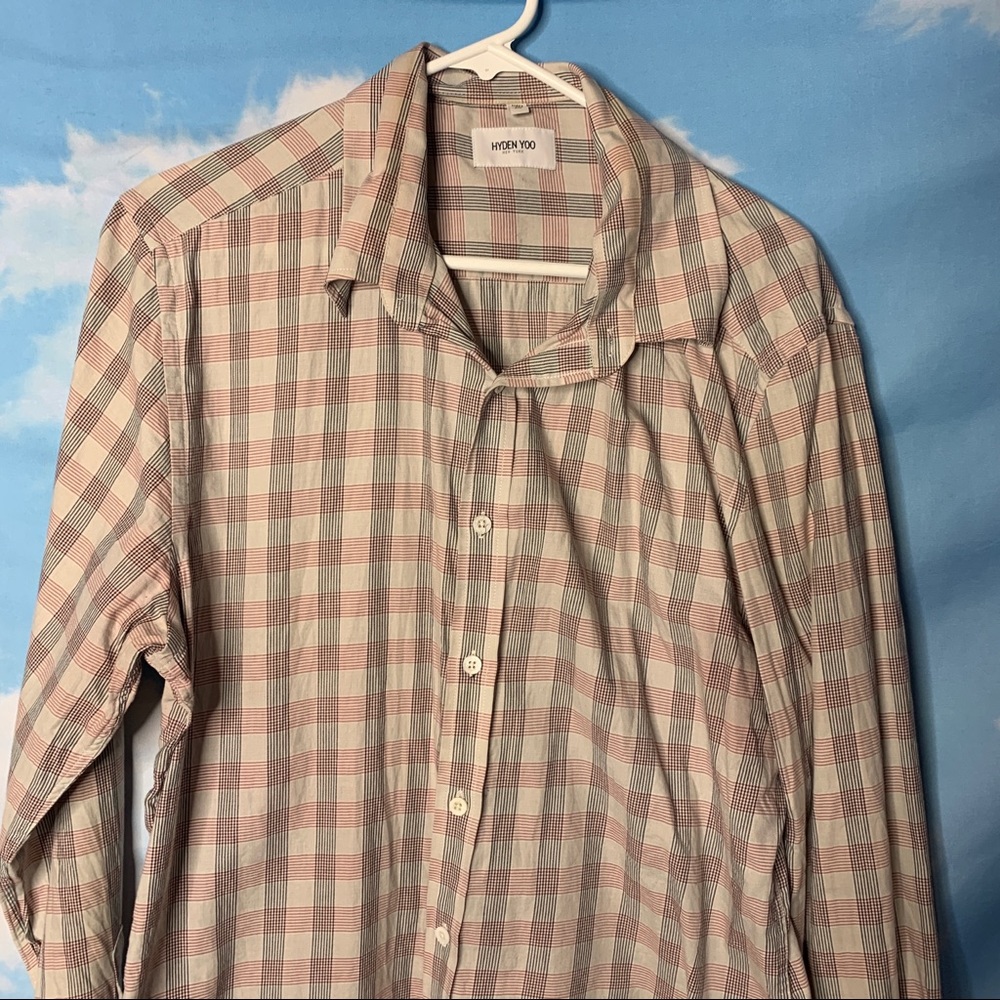 Hyden Yoo- Red & Black Plaid Gray Button Up XLarge - Picture 2 of 11